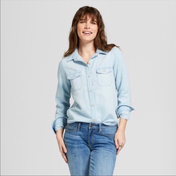 light blue denim blouse